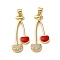Brass Micro Pave Cubic Zirconia Pendants, Cherry, with Enamel, Cadmium Free & Lead Free, Rack Plating, Long-Lasting Plated, Real 18K Gold Plated, 30.5x15x3mm, Hole: 3.5x4mm
