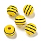 Printed Wood European Beads, Round with Stripe Pattern, Gold, 15.5~16mm, Hole: 4~4.5mm