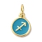 Real 18K Gold Plated Brass Enamel Charms, with Jump Ring, Long-Lasting Plated, Lead Free & Cadmium Free, Flat Round with Sagittarius Charms, Dark Cyan, 10x8x1mm, Hole: 4mm