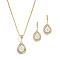 Teardrop Brass Micro Pave Clear Cubic Zirconia with Plastic Pearl Pendant Necklace & Dangle Earring, Golden, 350mm