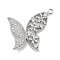 Brass Pave Clear Cubic Zirconia Pendants, Butterfly with Flower, Platinum, 17x19x2.5mm, Hole: 1mm