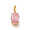 Ion Plating(IP) 304 Stainless Steel Rhinestone Pendants, Oval Charms, Real 14K Gold Plated, Light Padparadscha, 14x6x4.5mm, Hole: 4.5x2.5mm