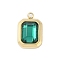 Glass Pendants, with Ion Plating(IP) 304 Stainless Steel Findings, Manual Polishing, Real 18K Gold Plated, Rectangle Charms, Green, 13.5x9x4.5mm, Hole: 1.4mm