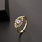 Brass Micro Pave Cubic Zirconia Enamel Finger Rings, Evil Eye, Golden, White, Inner Diameter: Adjustable