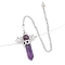 Natural Amethyst Dowsing Pendulum Big Pendants, with Platinum Plated Metal Findings, Hexagonal Angel Scepter Charm, 320mm