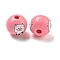 Natural Wood European Beads, Large Hole Beads, Round with Cow Pattern, Pink, 16mm, Hole: 4mm