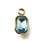304 Stainless Steel Pendants, with Rhinestone, Real 18K Gold Plated, Ion Platint(IP), Rectangle, Aquamarine, 10.5x5.5x3.5mm, Hole: 1.8mm