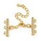 Rack Plating Brass Micro Pave Cubic Zirconia Chain Extender, Necklace Layering Clasps, with 3-Strand 6-Hole Cord Ends and Lobster Claw Clasp, Long-Lasting Plated, Cadmium Free & Lead Free, Real 18K Gold Plated, 70x19x3mm, Hole: 1.2mm