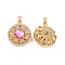 Rotatable Brass Micro Pave Cubic Zirconia Pendants, with Orchid Glass, Flat Round with Flower Charms, Real 18K Gold Plated, 20x17x8mm, Hole: 2.5x4.5mm