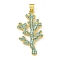 Rack Plating Brass Pave Cubic Zirconia Pendants, Lead Free & Cadmium Free, Real 18K Gold Plated, Light Blue, 38x20.5x3.5mm, Hole: 5.5mm