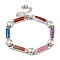 304 Stainless Steel Enamel Rectangle Link Chain Bracelets with Glitter Powder, Colorful, 7-1/8 inch(18cm)