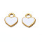 201 Stainless Steel Charms, with Enamel, Heart, Golden, White, 12x10.5x1.5mm, Hole: 2mm