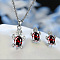 Tortoise Alloy Rhinestone & Glass Pendant Necklaces & Stud Earrings Sets, Platinum, Dark Red, 450mm