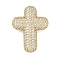 Brass Micro Pave Clear Cubic Zirconia Beads, Cross, Real 18K Gold Plated, 29.5x22x8mm, Hole: 2mm