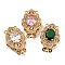 Brass Micro Pave Cubic Zirconia Box Clasps, 2-Strand, 4-Hole, Flower, Real 18K Gold Plated, Mixed Color, 24x17x9mm, Hole: 1.4mm
