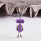 Alloy & Wood Robot Pendant Necklaces, Brass Box Chain Necklaces, Platinum, Dark Violet, 23.62 inch(60cm)