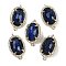 Dyed Natural Lapis Lazuli Faceted Oval Links, Rack Plating Brass Micro Pave Clear Cubic Zirconia Connector Charms, Golden, 21x12.5x5mm, Hole: 1.6mm and 1.4mm