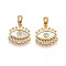 Brass Micro Pave Cubic Zirconia Charms, with Shell, Evil Eye Charms, Real 18K Gold Plated, 13x13x2.5mm, Hole: 5x2mm