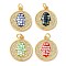 Flat Round with Hamsa Hand Rack Plating Brass Cubic Zirconia Pendants, with Enamel & Shell, Long-Lasting Plated, Lead Free & Cadmium Free, Real 18K Gold Plated, with Jump Rings, Mixed Color, 20x17x3mm, Hole: 3mm