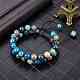 Bracelet tressé en perles d'apatite naturelle BJEW-SW00001-09-4