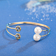 Women's Trendy Brass Double Flat Round Glass and Plastic Pearl Cuff Torque Bangles BJEW-BB16078-9