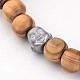 Buddha Head Wood Beaded Stretch Kids Bracelets BJEW-JB02222-3