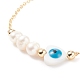 Perla naturale e braccialetto a maglie con cuore di conchiglia e malocchio con catene in ottone da donna BJEW-JB08329-02-4