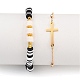 Set di braccialetti elastici e braccialetti con maglie incrociate laterali BJEW-JB05341-02-6