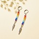 Natural Malaysia Jade with Alloy Feather Long Dangle Leverback Earrings EJEW-JE04909-01-3