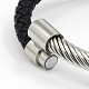 La mode unisexe en acier inoxydable tressé cordon de cuir magnétiques fermoirs bracelets BJEW-L237-06-3