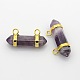 Natural Gemstone Point Hexagon Pendants with Golden Plated Brass Findings G-P053-G28E-1