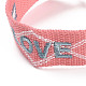 Bracelet tressé en polycoton (coton polyester) word love avec breloque pompon BJEW-F429-06-2
