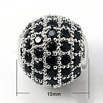 Perline in ottone zirconi, tondo, platino, 10mm, Foro: 1.5 mm