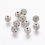 Tibetan Style Alloy Beehive Beads, Grooved Beads, Cadmium Free & Lead Free, Round, Antique Silver, 6mm, Hole: 1mm