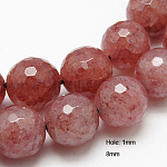 Chapelets de perles aux fraises en quartz naturel, facette, ronde, 8mm, Trou: 1mm