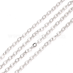 Cadenas de cable de latón, soldada, Sin cadmio y níque y plomo, con carrete, Plano Oval, Platino, 2.6x2x0.3mm, apto para anillos de salto de 0.7x4 mm, aproximadamente 32.8 pie (10 m) / rollo
