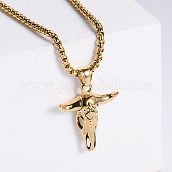 Colliers avec pendentif tête de taureau en acier inoxydable 304, style rétro rock punk, pour hommes, or