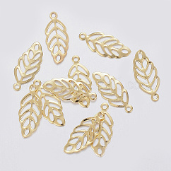 Ciondoli in acciaio inossidabile 304, foglia, vero placcato oro 18k, 13x5.5x0.3mm, Foro: 0.8~1 mm