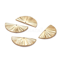 Colgantes de acero inoxidable 304 con revestimiento iónico (IP), pulido manual, textura, semicírculo, real 24k chapado en oro, 12.5x25.5x1.5mm, agujero: 1 mm