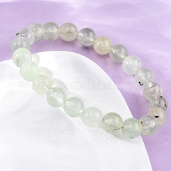 Braccialetti elastici con perline rotonde in prehnite naturale per uomo e donna&nbsp;BJEW-G743-01F