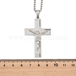 Religione 201 ciondolo croce di Gesù in acciaio inossidabile collane a catena a maglia fine in acciaio inossidabile 304&nbsp;SA-H003-05P