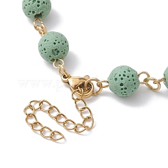 Realizzazione di braccialetti con catena rotonda con perline rotonde in pietra lavica naturale tinta&nbsp;AJEW-JB01206-05