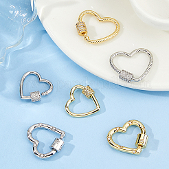 6 Stück 6 Stile Messing Micro Pave klare Zirkonia Schraubkarabiner Verschluss Charms&nbsp;ZIRC-DC0001-40