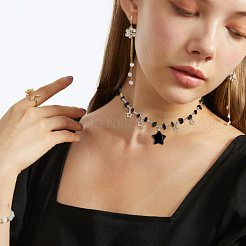 3 collana con ciondolo a forma di stella in plastica e lega di 3 colori con catene di perline CCB&nbsp;NJEW-FI0001-34