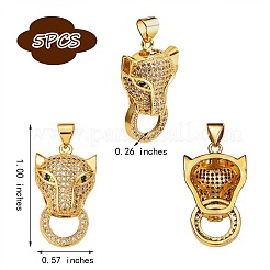 5pcs pendentifs en laiton micro pavé de zircone cubique clair et vert&nbsp;ZIRC-SZ0003-23