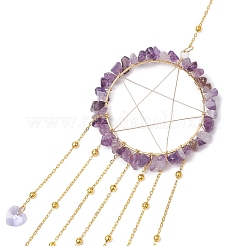 Draht umwickelte natürliche Amethyst-Chips Ring hängende Ornamente&nbsp;HJEW-JM02371-06