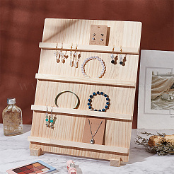 Présentoirs de boucles d'oreilles en bois de pin naturel à 4 niveau&nbsp;EDIS-WH0022-01