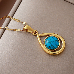 Collane vintage da donna con pendente a goccia in acciaio inossidabile 304 e turchese sintetico tinto.&nbsp;IA9439