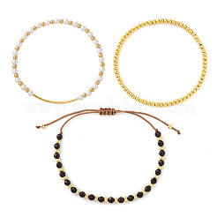 3 bracciale con perline intrecciate in ottone e granato naturale regolabile in 3 stili&nbsp;SF2347-1