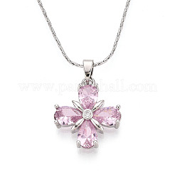 Messing Zirkonia Blume Anhänger 304 Edelstahl Kette Halsketten&nbsp;NJEW-T018-02P